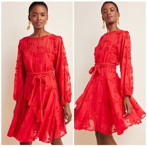 Anthropologie Mare Mare Amal Textured Red Swing Mini Dress
